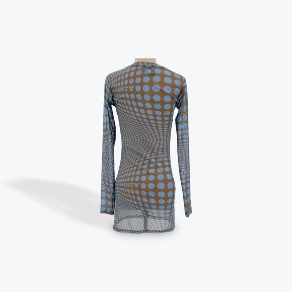 O MIGHTY Mesh Long Sleeve Mini Dress Blue Dot‎ Print See Through Clubwear - Picture 4 of 5